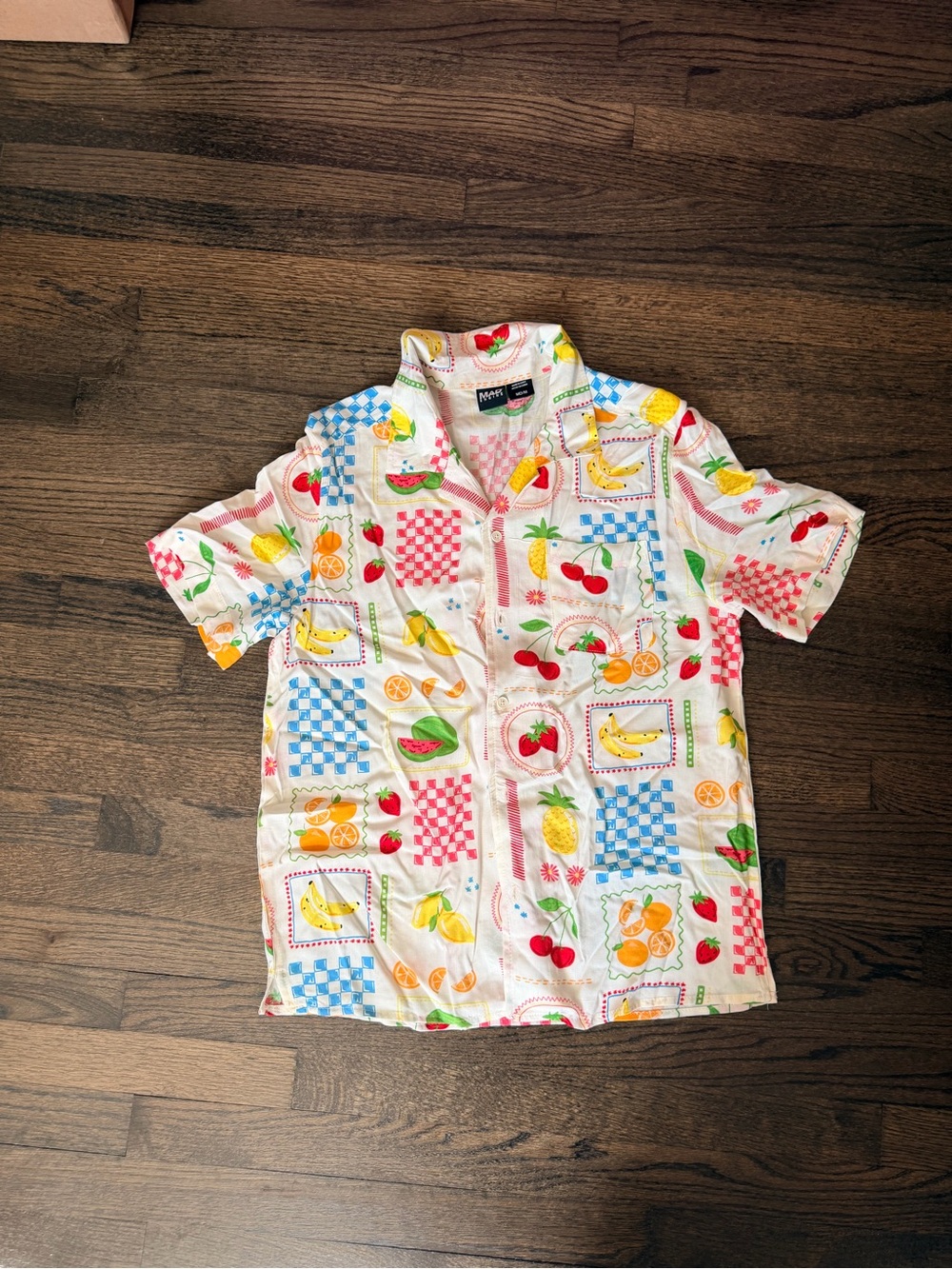 MAD Engine White Fruit Print Casual Button Down Shirt
